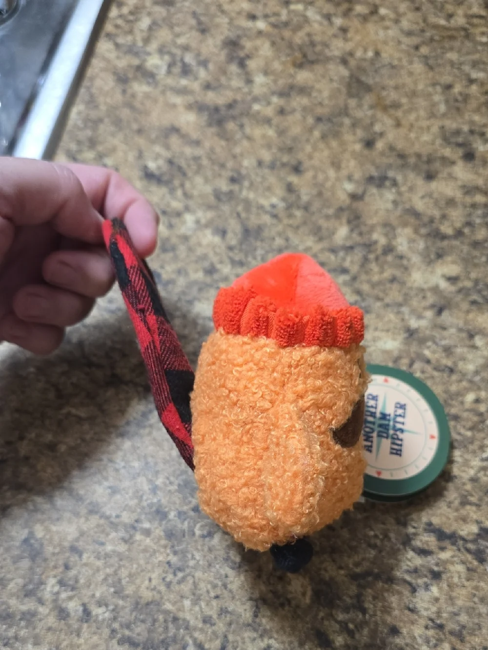 BARK Another Dam Hipster Dog Toy Orange with Plaid‎ Accent NWT Size Small
